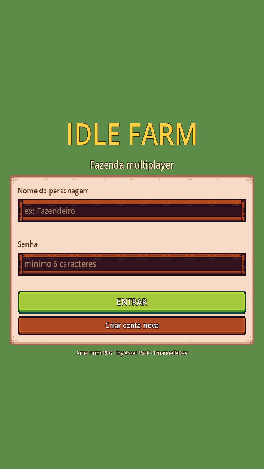 Tela de entrada do Idle Farm